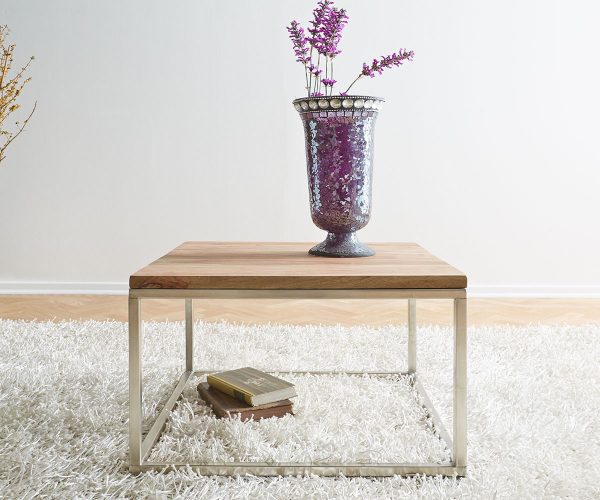 Konferenční stolek Tatius 60x60 cm přírodní sheesham nerezová ocel - Image 2