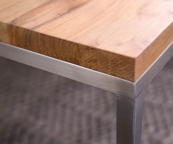 Konferenční stolek Tatius 80x80 přírodní akácie podnož nerezová ocel průmyslový styl - Image 5
