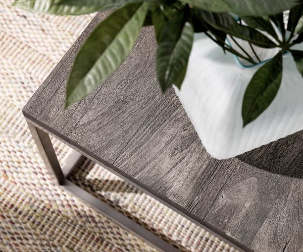Konferenční stolek Tatius 80x80 akácie podnož platina nerezová ocel průmyslová styl - Image 4