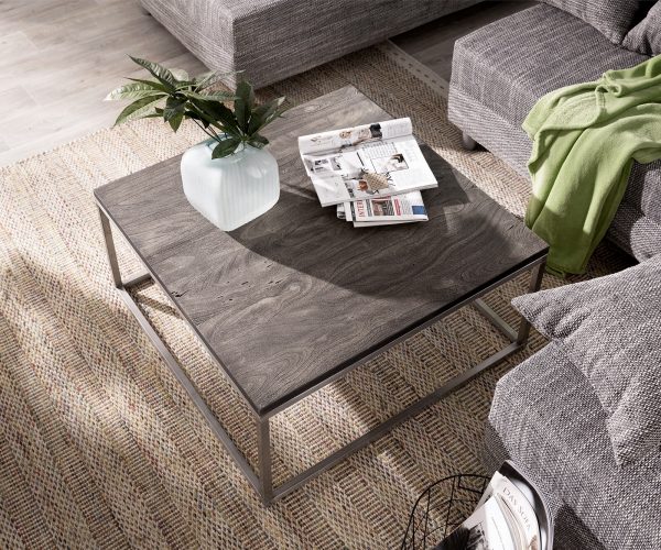 Konferenční stolek Tatius 80x80 akácie podnož platina nerezová ocel průmyslová styl - Image 2
