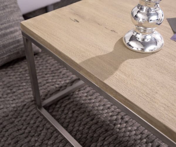 Konferenční stolek Tatius 80x80 Akácie Šampaňské Rám Nerezová ocel Průmyslový styl - Image 4