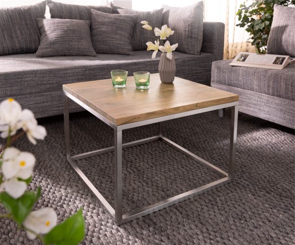 Konferenční stolek Tatius 60x60 cm přírodní akácie v industriálním stylu