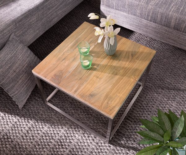 Konferenční stolek Tatius 60x60 cm přírodní akácie v industriálním stylu - Image 2
