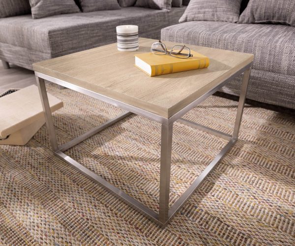 Konferenční stolek Tatius 60x60 cm Akácie Šampaň Industriální styl