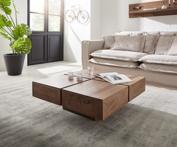 Konferenční stolek Loca 80x80 cm hnědá akácie z masivního dřeva