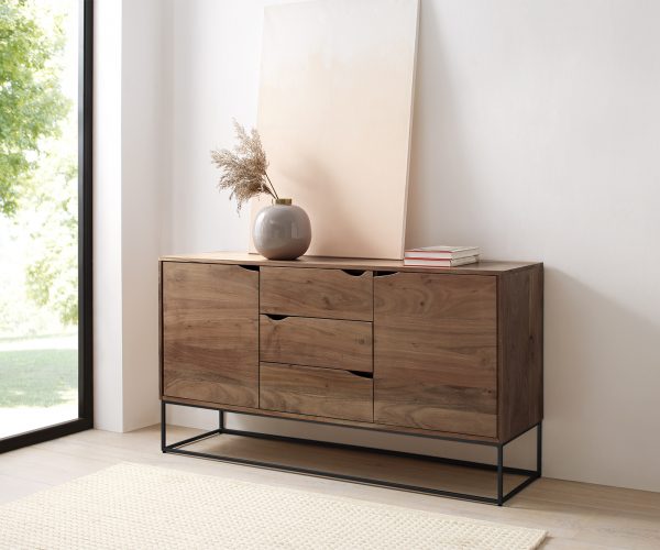 Komoda Loca 140x39 cm akácie hnědá 3 zásuvky 2 dvířka