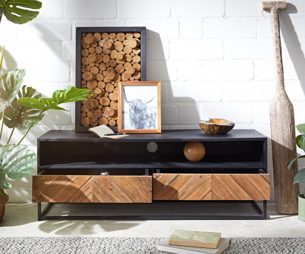TV stolek Famke 120 cm mango teak 1 přihrádka 2 šuplíky - Image 4