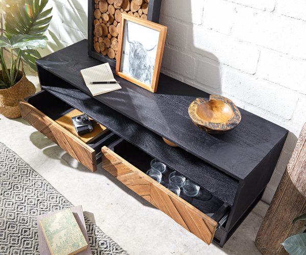 TV stolek Famke 120 cm mango teak 1 přihrádka 2 šuplíky - Image 5