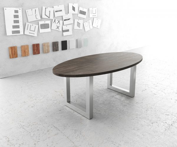 Jídelní stůl Edge Oválná 200x100cm mango hnědá nerezová široká