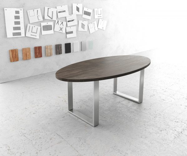 Jídelní stůl Edge Oválná 200x100cm mango hnědá úzká nerezová ocel