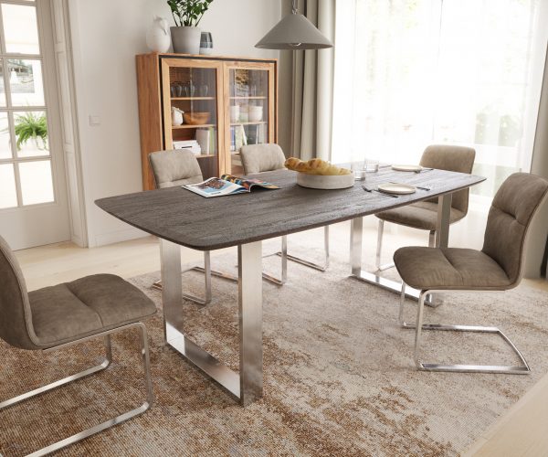 Hrana jídelního stolu tvaru lodi 200x100 Mango Brown Vintage nerezová ocel úzká švýcarská hrana