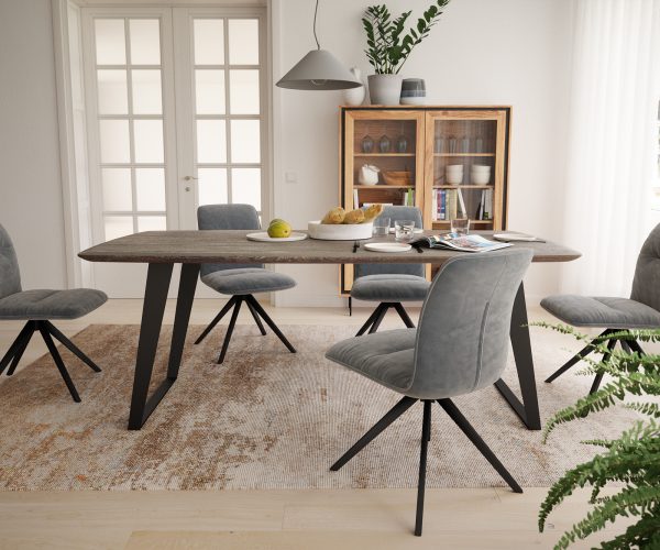 Jídelní stůl hrana loď tvar 200x100 Mango Brown Vintage kovové šikmé švýcarské hrany - Image 2