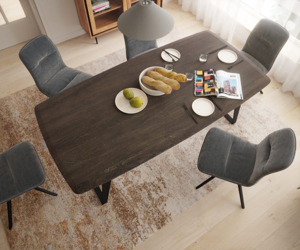 Jídelní stůl hrana loď tvar 200x100 Mango Brown Vintage kovové šikmé švýcarské hrany - Image 4