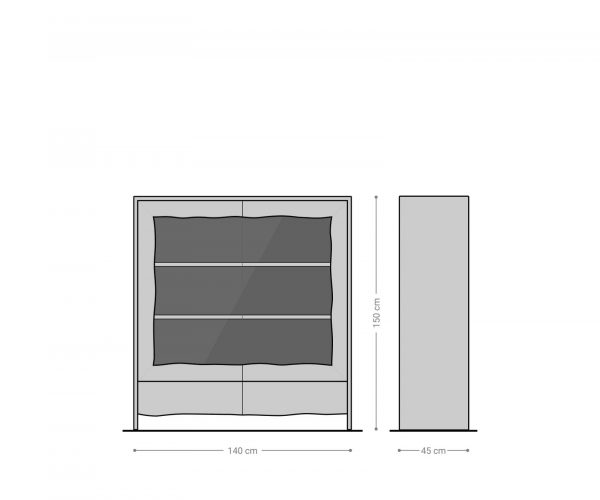 Vitrína nepravidelná hrana 140x150 cm Akácie tmavá 2 dveře 2 zásuvky Masiv - Image 9