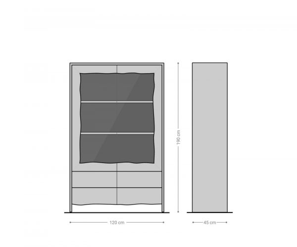 Vitrína nepravidelná hrana 120x190 cm Akácie tmavá 2 dveře 4 zásuvky Masiv - Image 8