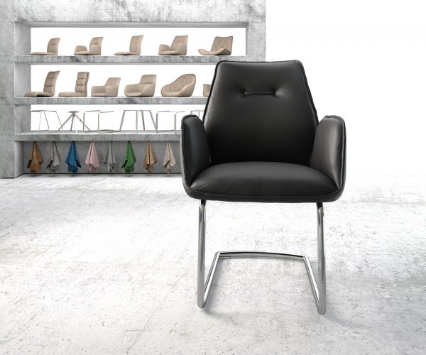 Křeslo Zoa-Flex Černá Pravá Kůže Cantilever Chair Round Chrom-plated - Image 2