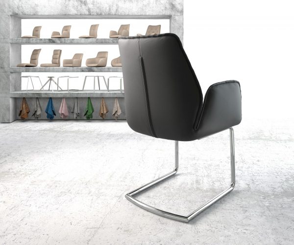 Křeslo Zoa-Flex Černá Pravá Kůže Cantilever Chair Round Chrom-plated - Image 3