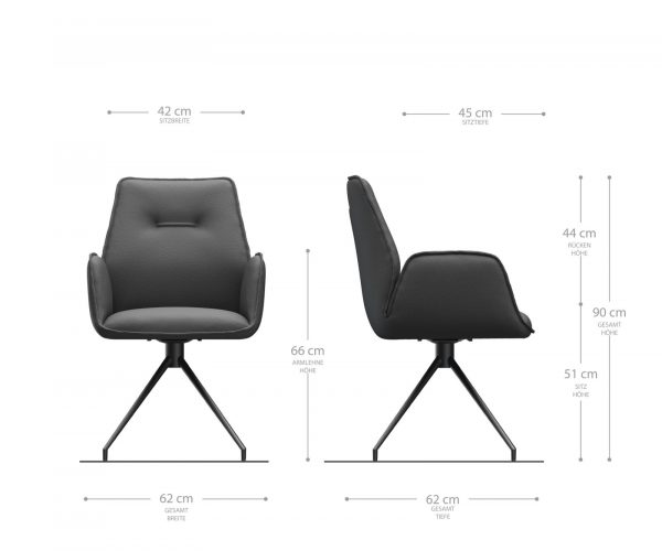 Otočná židle Zoa-Flex s područkami Texturovaná tkanina Antracit Křížová podnož kónická Nerezová ocel Otočná o 180° - Image 5