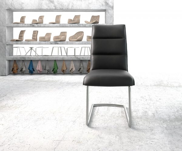 Jídelní židle Xantus-Flex Černá Pravá Kůže Cantilever Round Nerezová Ocel - Image 2