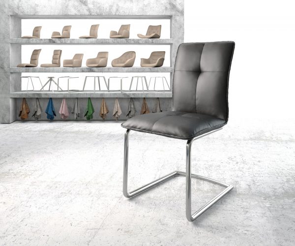 Jídelní židle Maddy-Flex Černá Pravá Kůže Cantilever Chair Round Chrome-plated