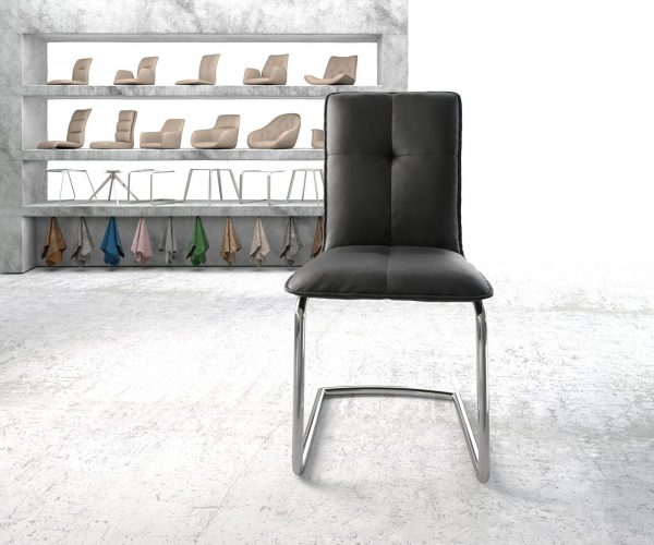 Jídelní židle Maddy-Flex Černá Pravá Kůže Cantilever Chair Round Chrome-plated - Image 2