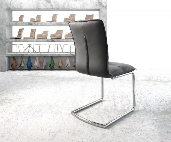 Jídelní židle Maddy-Flex Černá Pravá Kůže Cantilever Chair Round Chrome-plated - Image 3
