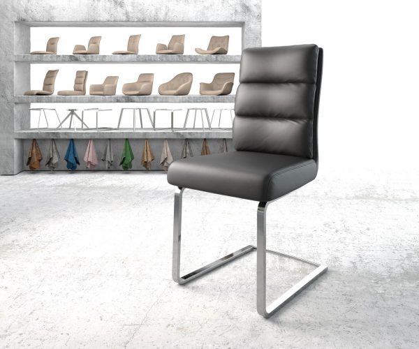 Jídelní židle Pela-Flex Černá Pravá Kůže Cantilever Flat Chrome-plated