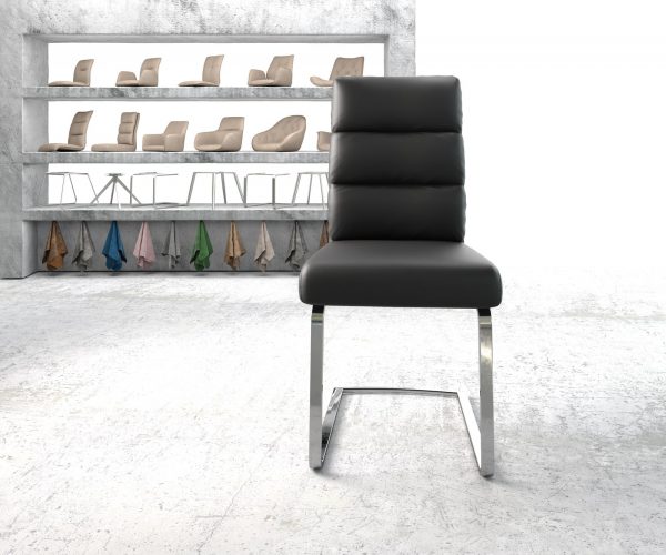 Jídelní židle Pela-Flex Černá Pravá Kůže Cantilever Flat Chrome-plated - Image 2