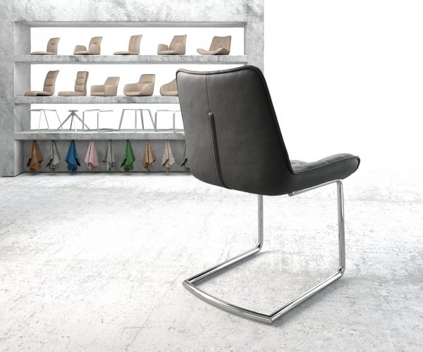 Jídelní židle Taimi-Flex Černá Pravá Kůže Cantilever Chair Round Chrome-plated - Image 3