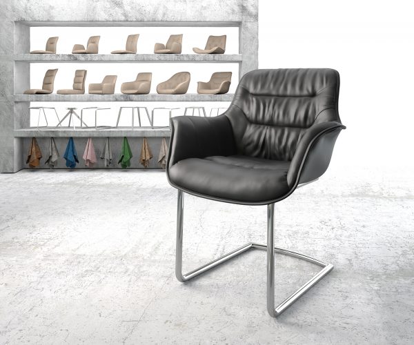 Křeslo Kaira-Flex Černá Pravá Kůže Cantilever Chair Round Chrom-plated