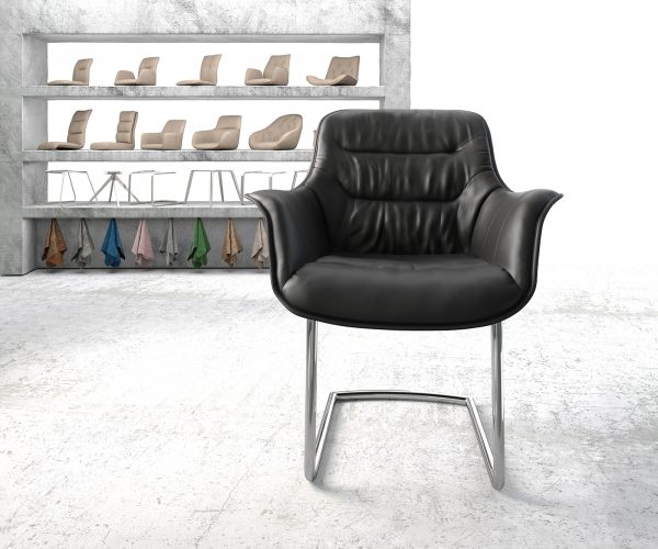Křeslo Kaira-Flex Černá Pravá Kůže Cantilever Chair Round Chrom-plated - Image 2