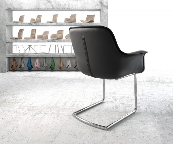 Křeslo Kaira-Flex Černá Pravá Kůže Cantilever Chair Round Chrom-plated - Image 3