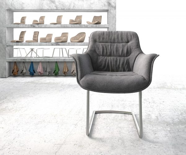 Otočná židle Kaira-Flex Textured Fabric Light Grey Cantilever Round Stainless Steel - Image 2