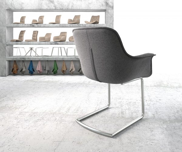 Otočná židle Kaira-Flex Textured Fabric Light Grey Cantilever Round Stainless Steel - Image 3