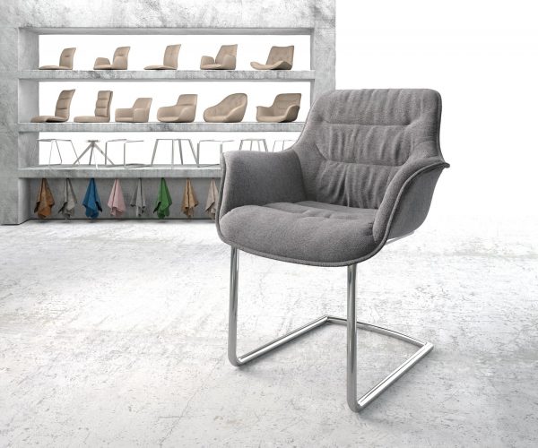 Otočná židle Kaira-Flex Textured Fabric Light Grey Cantilever Round Chrome