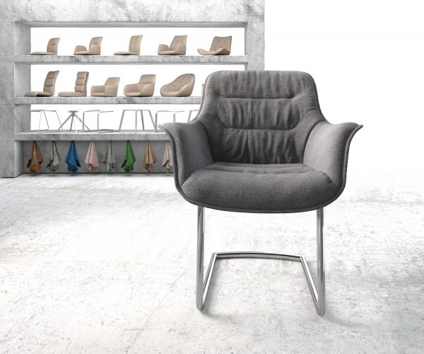 Otočná židle Kaira-Flex Textured Fabric Light Grey Cantilever Round Chrome - Image 2