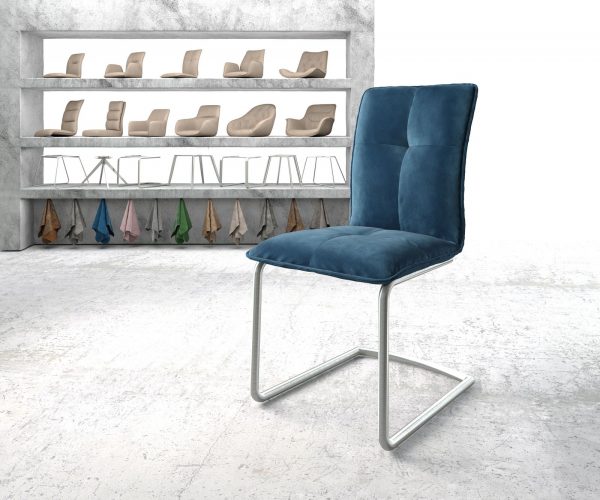 Otočná židle Maddy-Flex Velvet Blue Cantilever Round z nerezové oceli