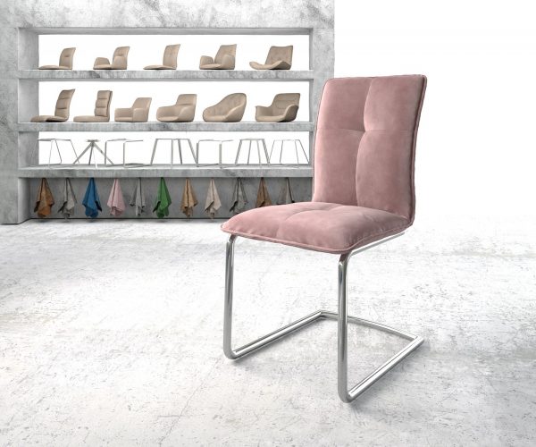 Maddy-Flex Velvet Rosé Cantilever Chair Round Chrome
