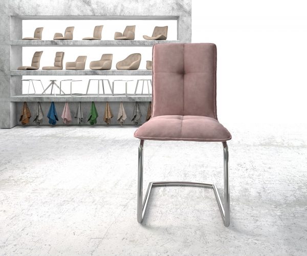 Maddy-Flex Velvet Rosé Cantilever Chair Round Chrome - Image 2