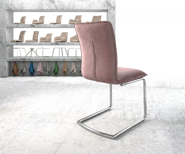Maddy-Flex Velvet Rosé Cantilever Chair Round Chrome - Image 3