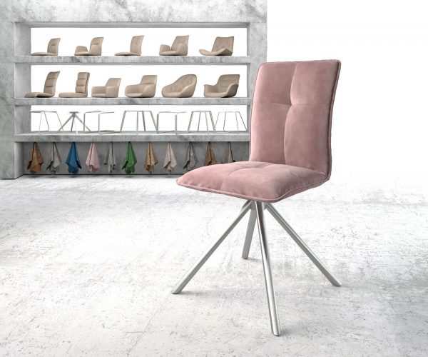 Maddy-Flex Otočná židle Velvet Rosé Křížový rám kulatý nerezový 180° otočný