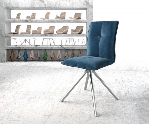 Otočná židle Maddy-Flex Velvet Blue Cross Frame Round Stainless Steel 180° Swivel