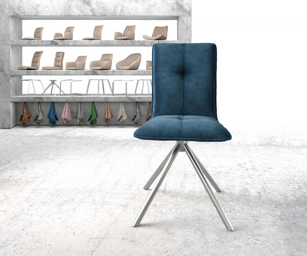 Otočná židle Maddy-Flex Velvet Blue Cross Frame Round Stainless Steel 180° Swivel - Image 2