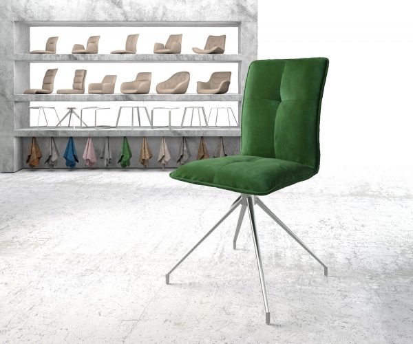Otočná židle Maddy-Flex Velvet Green Křížový rám z nerezové oceli 180° otočná