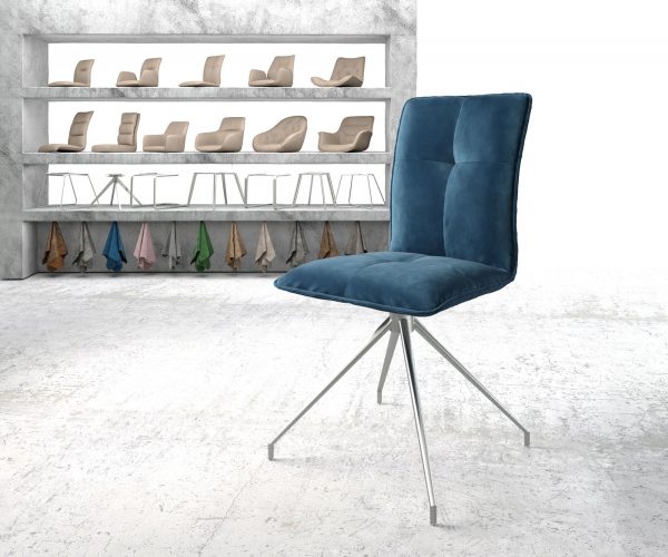 Otočná židle Maddy-Flex Velvet Blue Cross Frame Conical Stainless Steel 180° Swivel