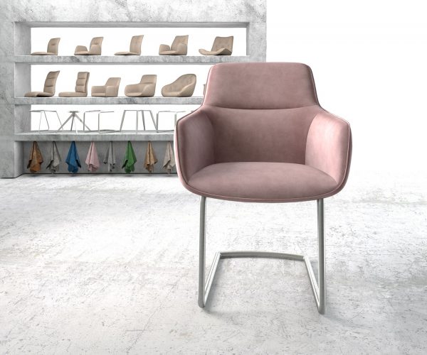 Jídelní židle Pejo-Flex Rosé Samet Cantilever Round z nerezové oceli - Image 2