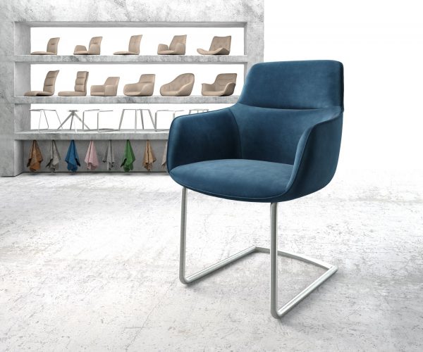 Jídelní židle Pejo-Flex Modrá Samet Cantilever Round z nerezové oceli