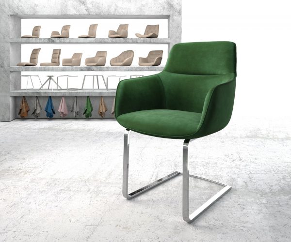 Jídelní židle Pejo-Flex Zelená Samet Cantilever Flat Chrome-plated