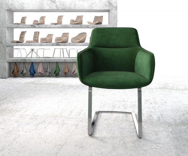 Jídelní židle Pejo-Flex Zelená Samet Cantilever Flat Chrome-plated - Image 2