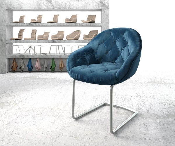 Křeslo Gaio-Flex Modrá Samet Cantilever Round z nerezové oceli